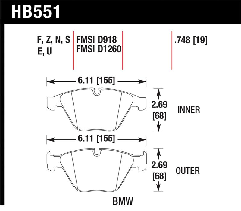BMW M3 Brake Pads - Front - Hawk Performance - HPS Street - `08-`09